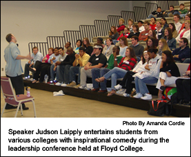 Speaker Judson Laipply entertains students from various colleges with inspirational comedy during the leadership conference held at Georgia Highlands College.